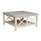 36-Inch Square Unfinished Solid Wood Coffee Table with Storage Shelf and X Frame Design